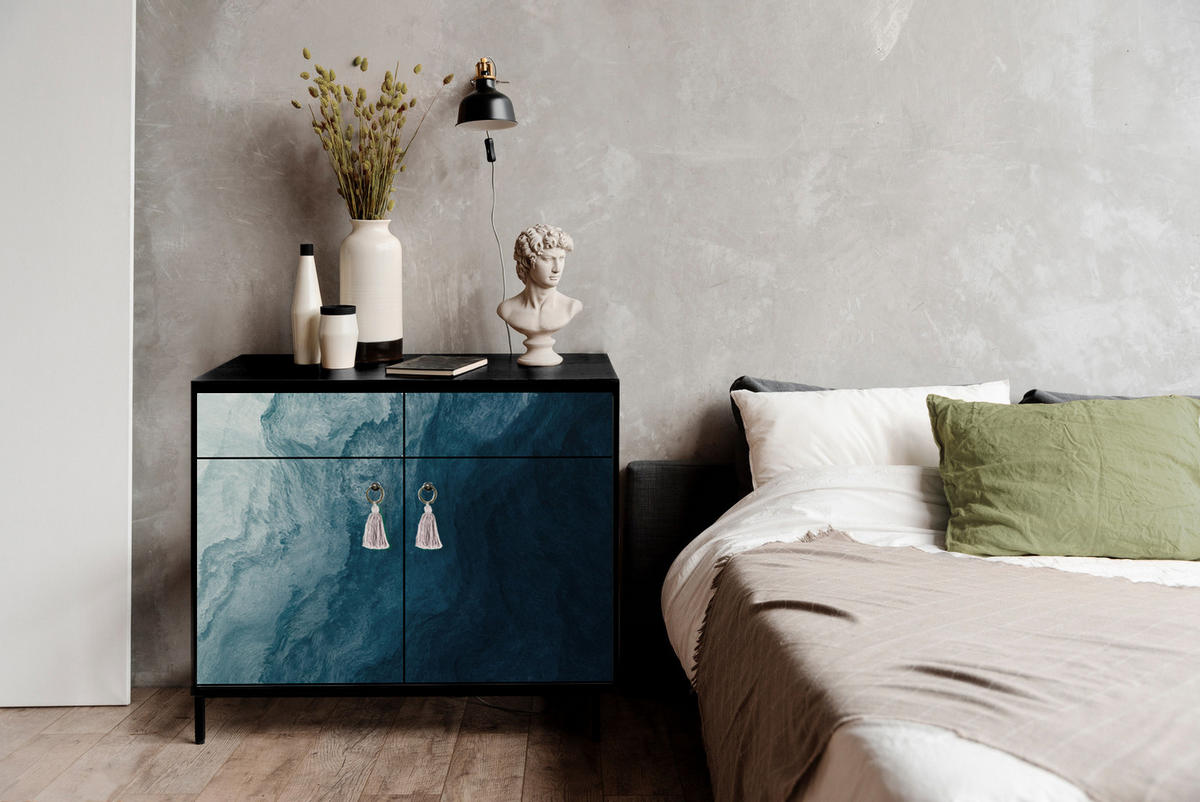 SIDEBOARD aus MDF mit 2 Türen und 2 Schubladen mit ALISE BLUE OCEAN-Muster - Blau, Holzwerkstoff (90/84/45cm) - RNT By Really Nice Things