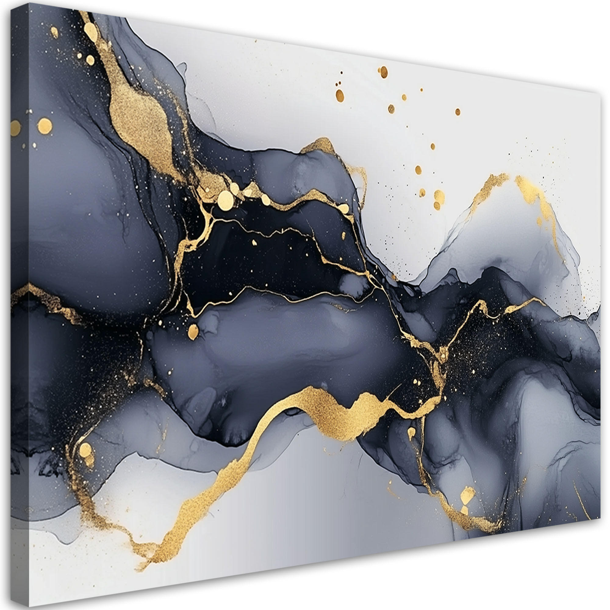 LEINWANDBILD Schwarz-weißer Marmor mit Gold 100x70cm - Grau, Textil (100/70cm) - Feeby