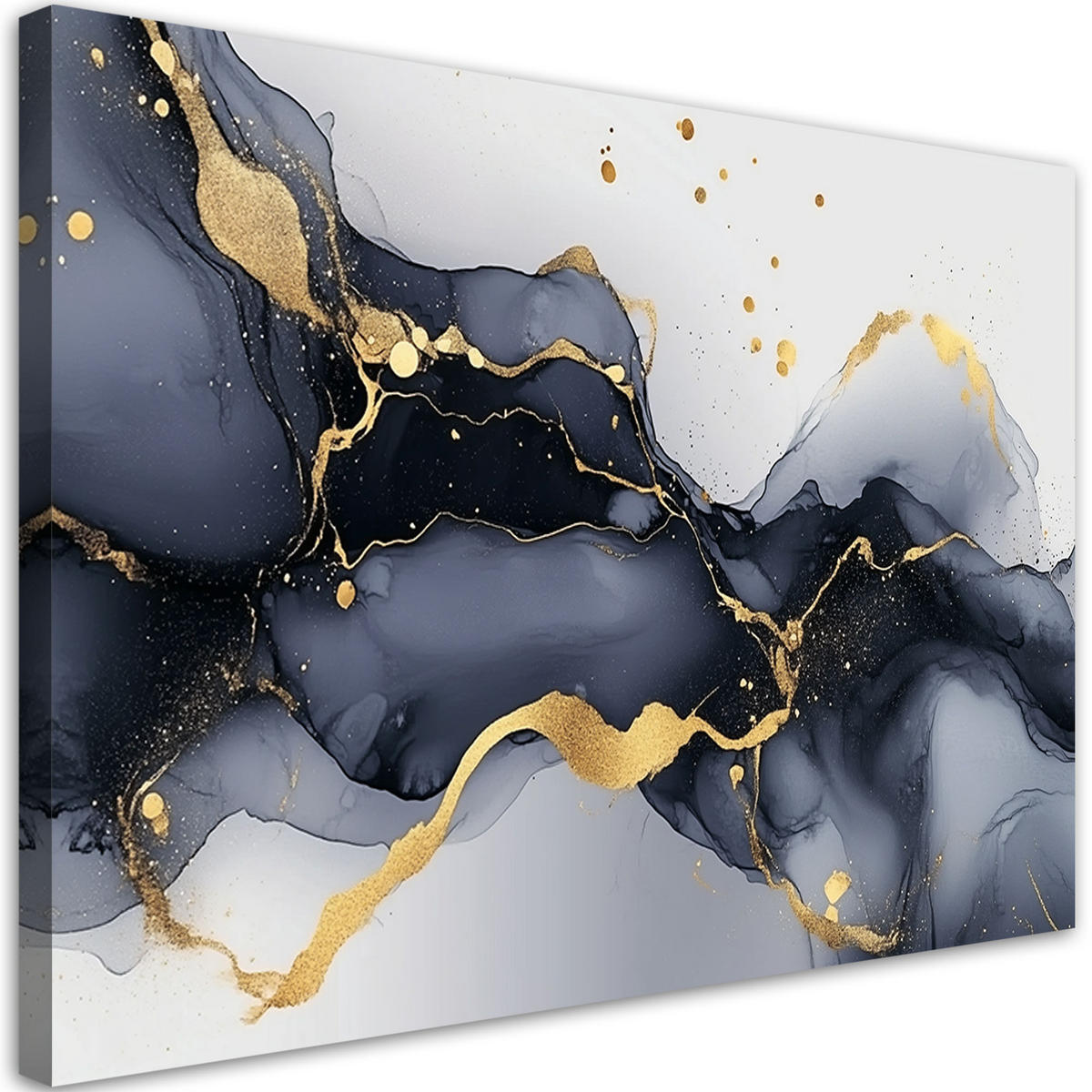 LEINWANDBILD Schwarz-weißer Marmor mit Gold - Grau, Textil (90/60cm) - Feeby