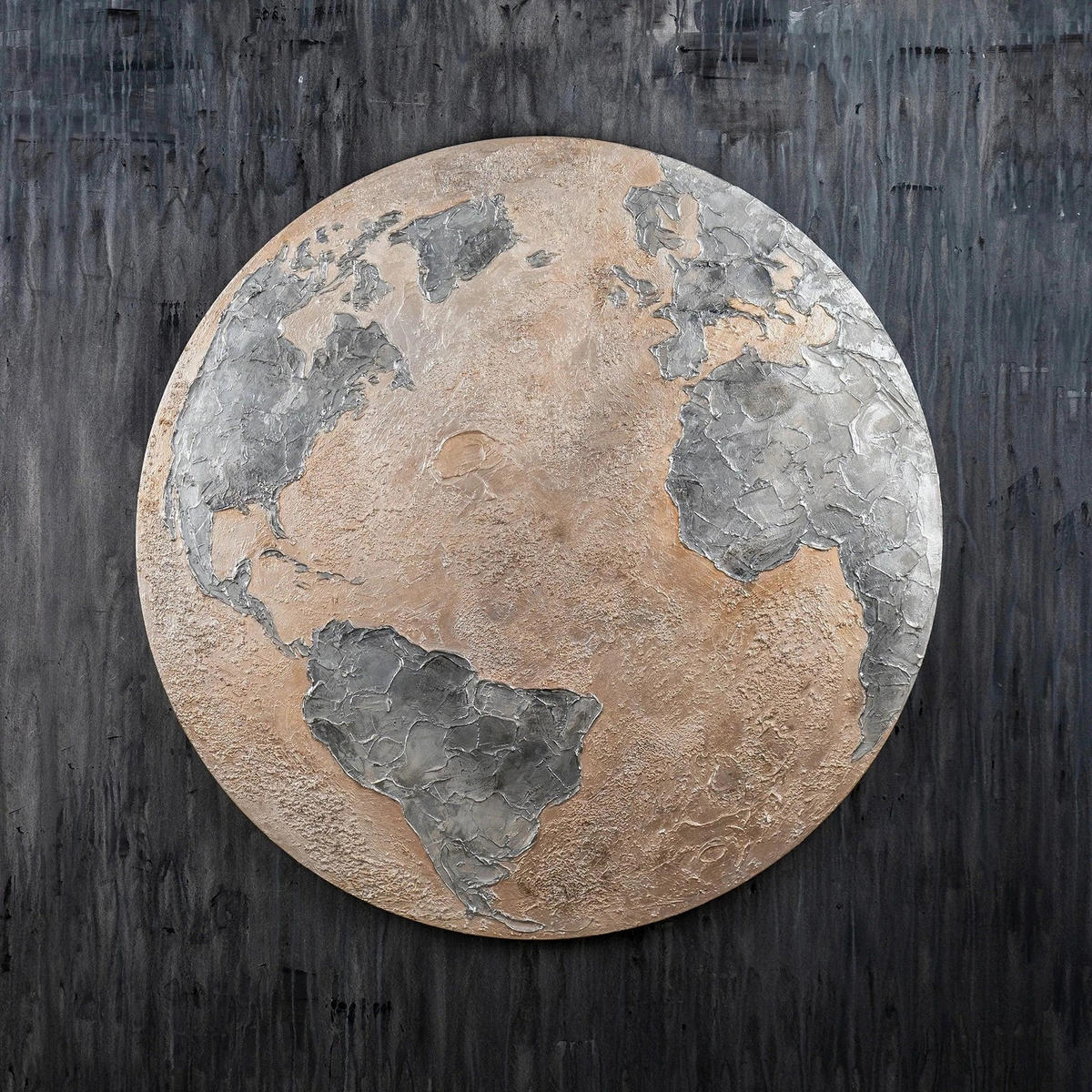 GEMÄLDE Silbener Planet nachtleuchtend 80 cm - Silberfarben, Holz (80/4cm) - YS-art gallery