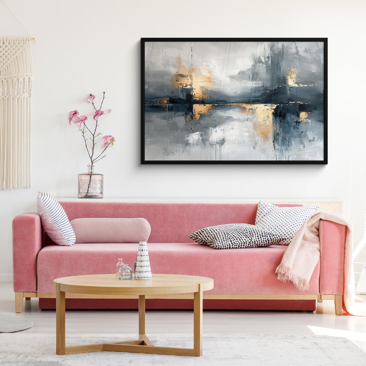 ZARÁMOVANÝ PLAGÁT Umenie - sivé - zlaté - abstraktné 120x80 cm - tmavosivá, papier (120/80cm) - MuchoWow