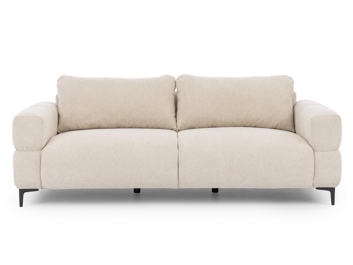 TROJMIESTNA POHOVKA Cardea v bublinkovom vzhľade z mäkkej svetlobéžovej štruktúrovanej látky - čierna/béžová, kov/drevo (217/80/97cm) - S-Style Möbel