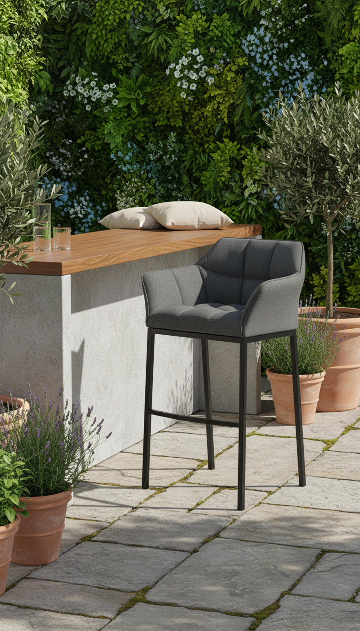 BARHOCKER Damaskus B Filz mit 4-Fuß Gestell grau - Schwarz/Grau, Textil/Metall (64/110/48cm) - TPFLiving
