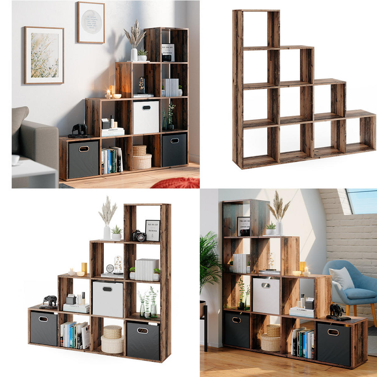 TREPPENREGAL Antikholz 142.5 x 140 cm - Alteiche, Holzwerkstoff (142.5/140/29cm) - Vicco