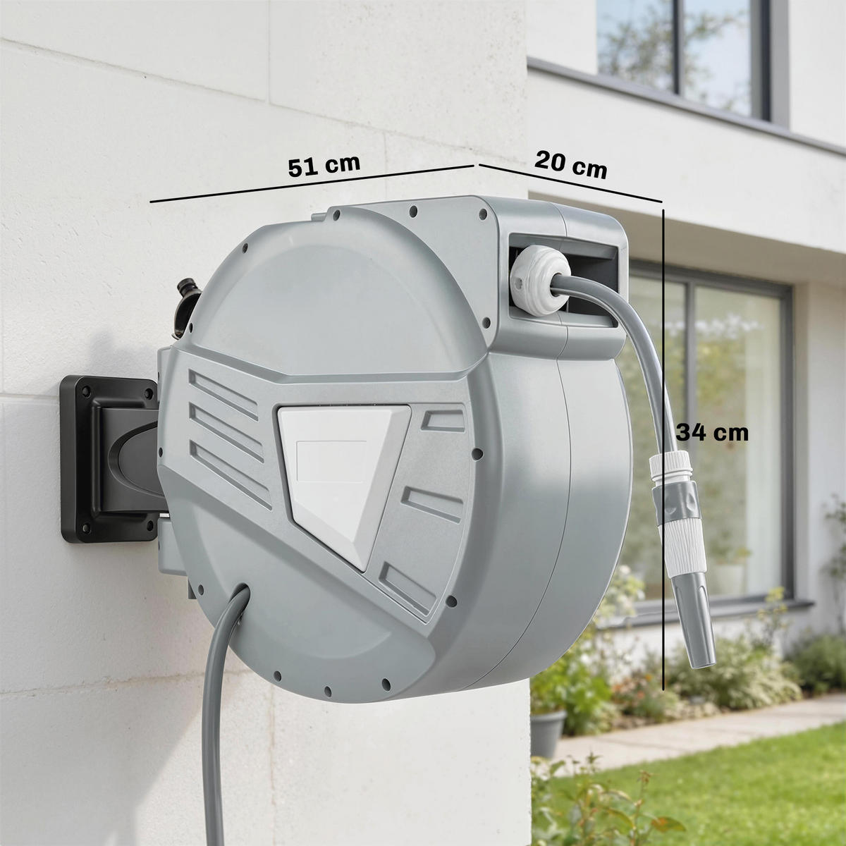 SCHLAUCHAUFROLLER DE-13852 automatisch 21,6 m Grau - Grau, Kunststoff (20/34/51cm) - ComfortXL