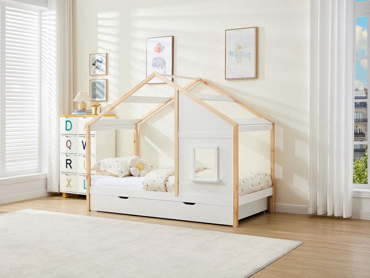 HAUSBETT - 1 Person - holz - weiß Rinelya - Weiß, Holz (90/190cm) - Vente-Unique
