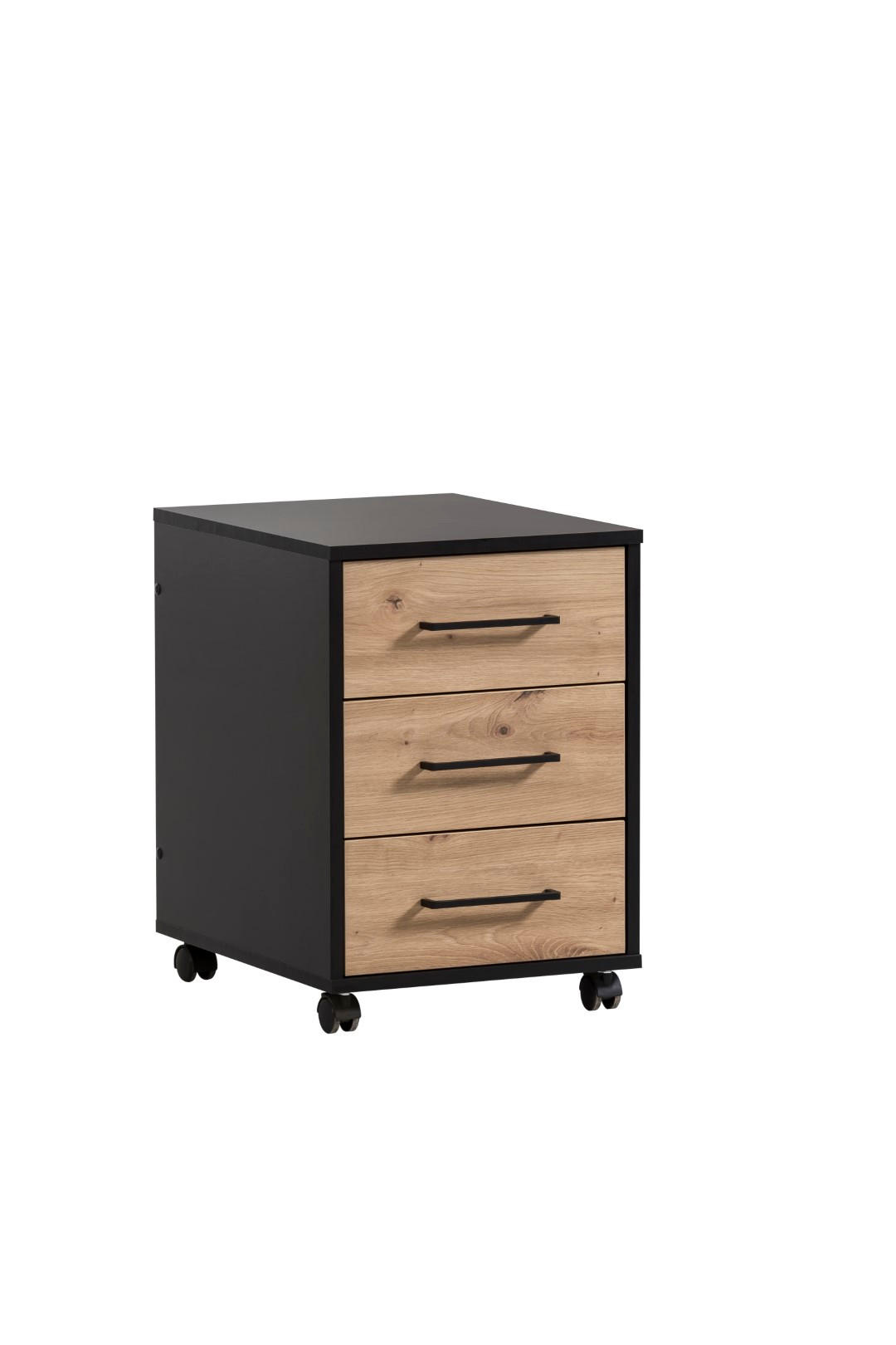 ROLLCONTAINER Raven 57x40x50 cm 3 Schubladen Eiche/Schwarz - Schwarz, Holz (40/57/50cm) - PROREGAL
