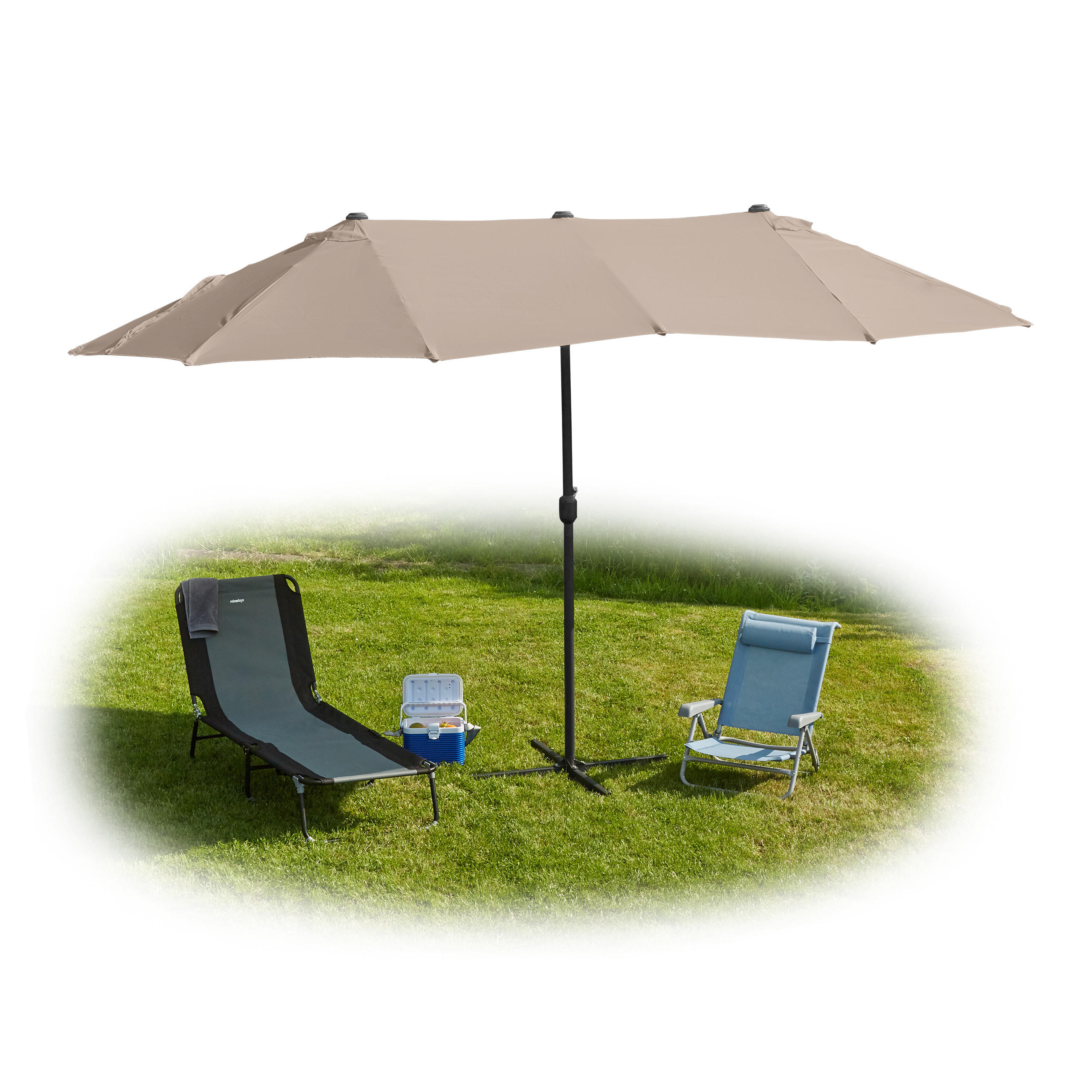 DOPPELSONNENSCHIRM - Beige, Textil/Metall (460/270cm) - Relaxdays