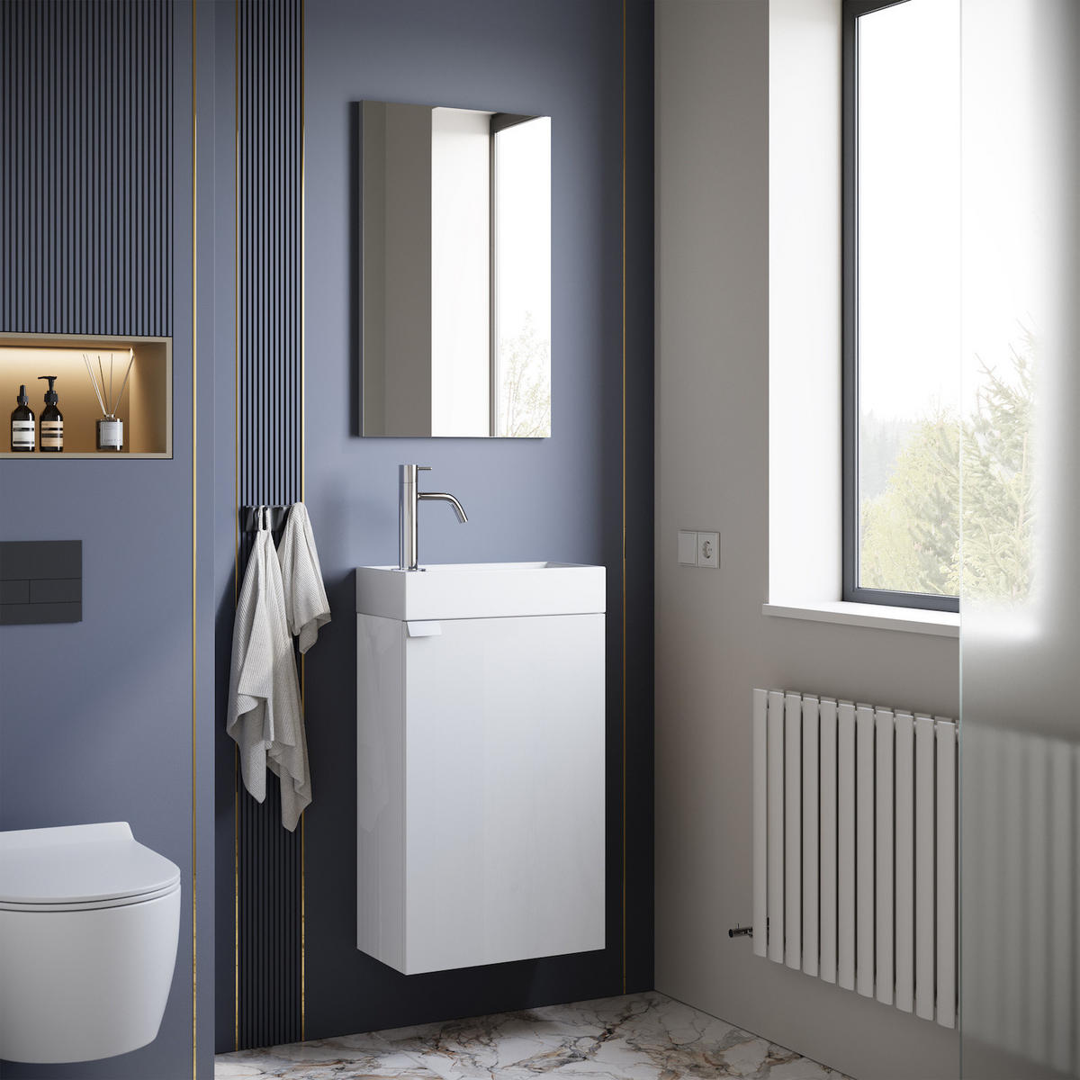 GÄSTE-WC-MÖBELSET Apollo 2 Teile Weiß Hochglanz - 40 x 22 x 68 cm - Weiß, Holz (40/68/22cm) - Badplaats