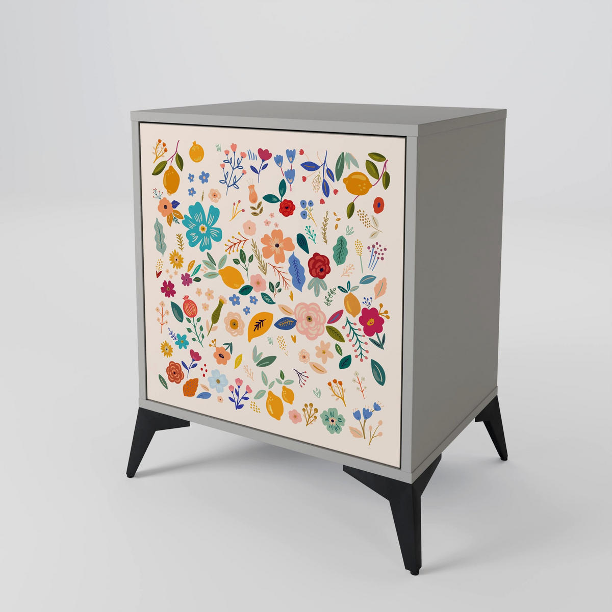 SIDEBOARD FLORAL COMBINATION, Grau, 57,5x42x57,5 cm, Ohne Füße - Multicolor/Grau, Holzwerkstoff (57.5/57.5/42cm) - SpaceRebels