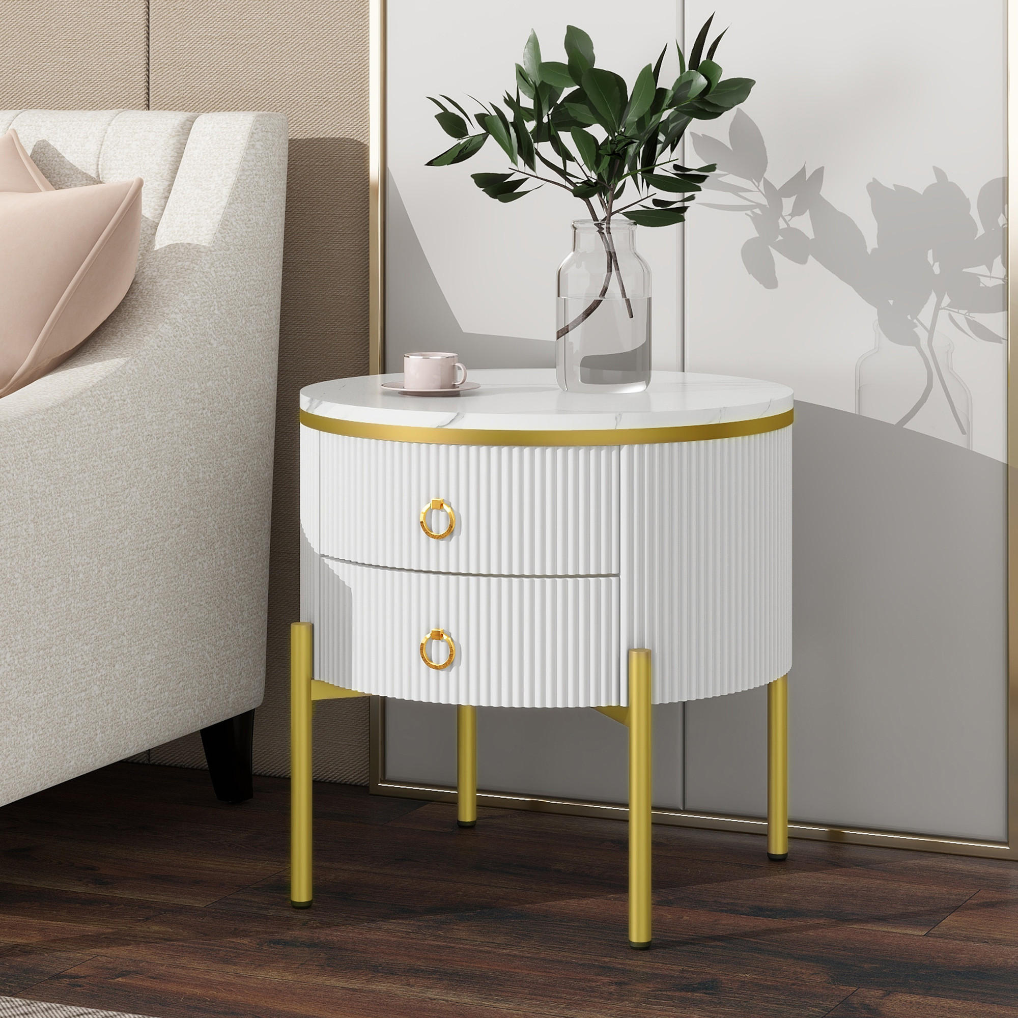 COUCHTISCH aus MDF 50x50x51 cm in Weiß mit 2 Schubladen - Weiß, Holzwerkstoff (50/50/51cm) - Modfu