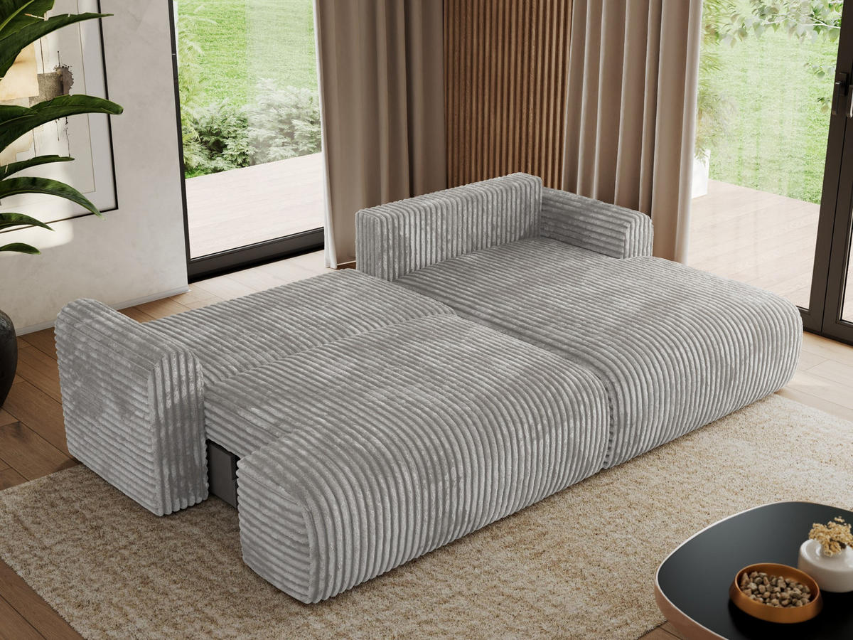 ECKSCHLAFSOFA TONO L Grau Cord - rechts - Schwarz/Grau, Kunststoff/Textil (150/260cm) - MKS