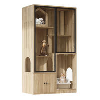 VITRINE Naturfarben aus MDF & Glas 90×50×160cm als Katzenvilla mit Panoramatür und Kratzpfosten - Naturfarben, Holzwerkstoff (50/160/90cm) - Luhomfu