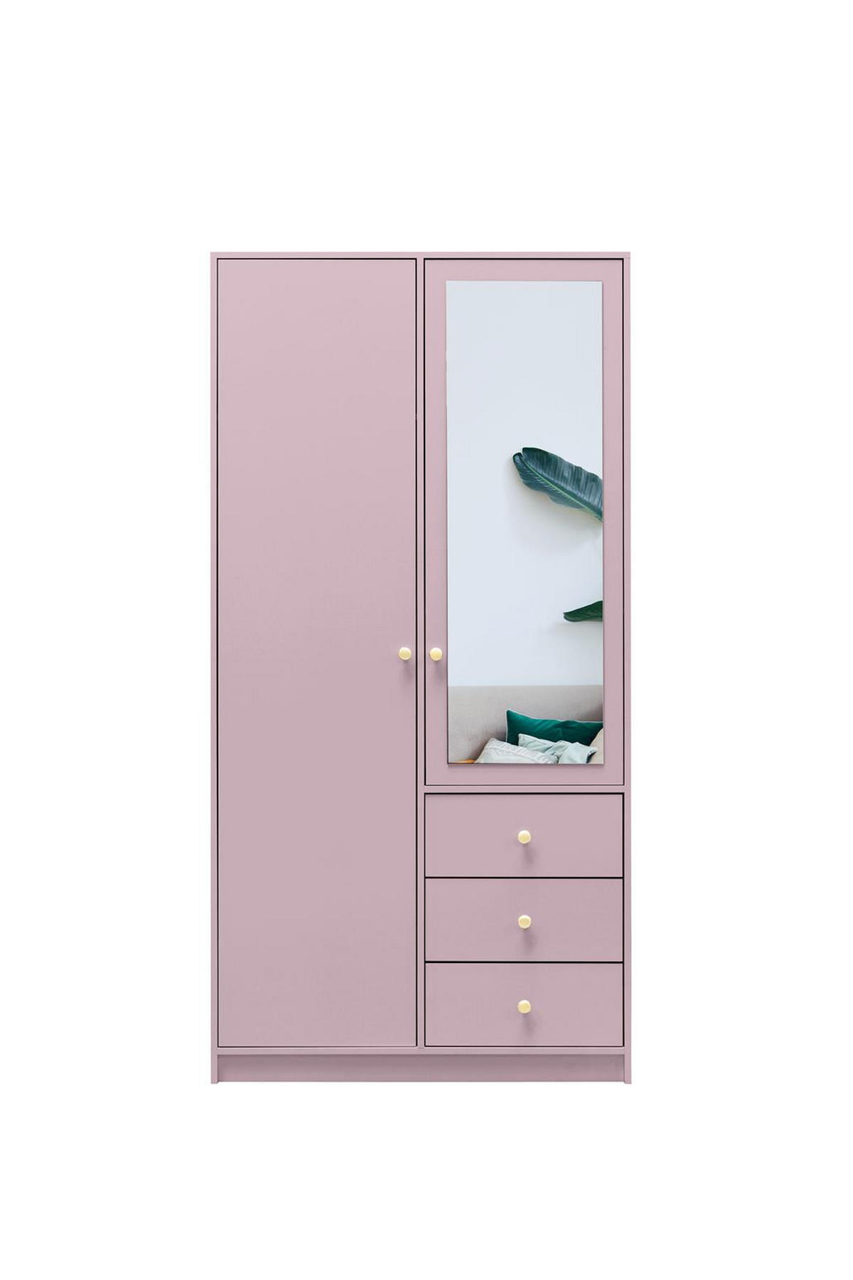 KLEIDERSCHRANK Rainbow Pflaume, zweitüriger Drehtürenschränk mit Spiegel und Schubladen - Pflaume, Holzwerkstoff (100/200/58cm) - Bettso