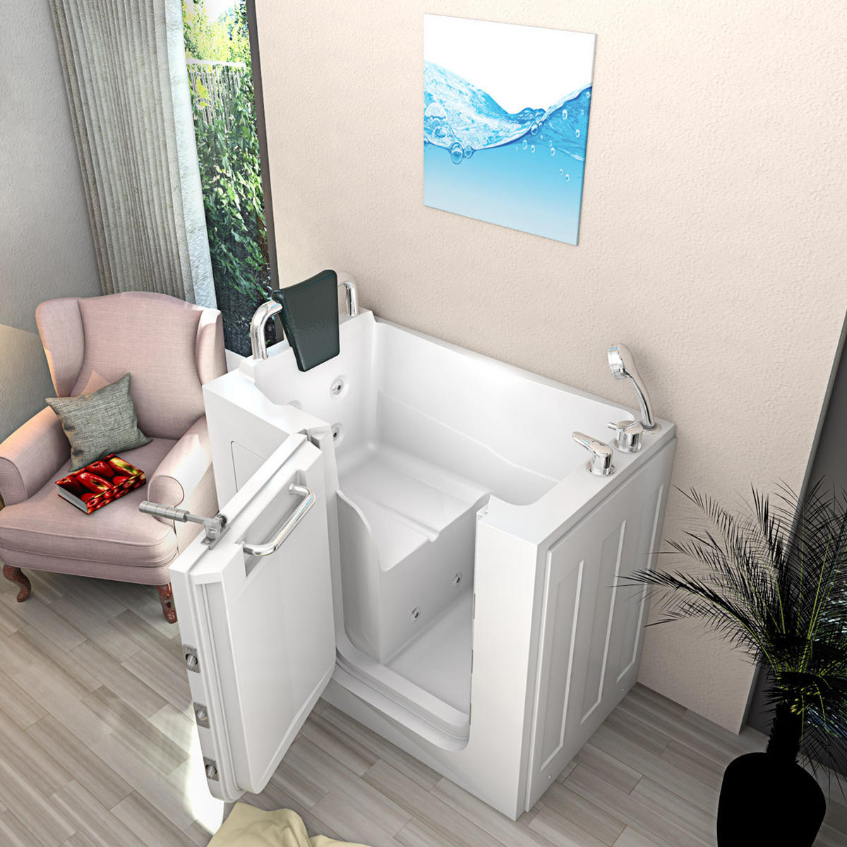 SENIOREN Sitzwanne mit Tür S08-B-L - Weiß, Glas/Kunststoff (68/114/110cm) - AcquaVapore by Sandra Jentho