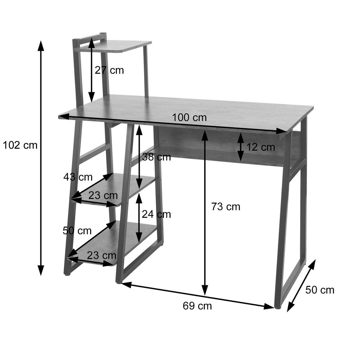 SCHREIBTISCH MIT REGAL eckig Braun - Braun, Metall (50/100/102cm) - MCW