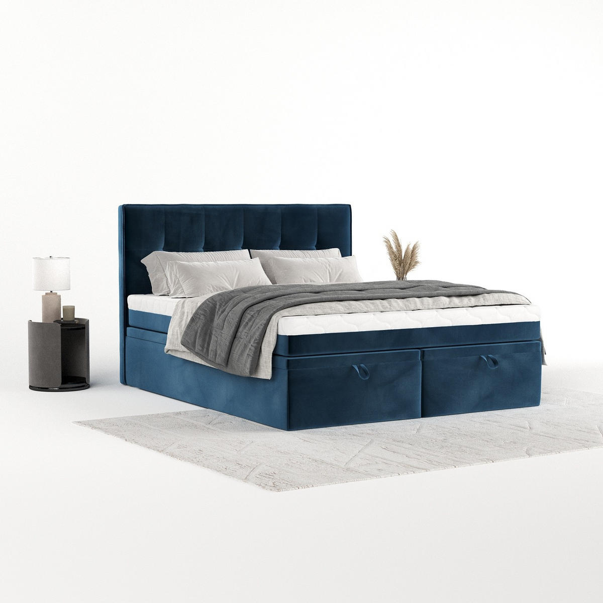 BOXBETT Arivo 200/200 cm Dunkelblau im Kronos Stoff - Schwarz/Dunkelblau, Holz/Holzwerkstoff (200/200cm) - AltaBeds