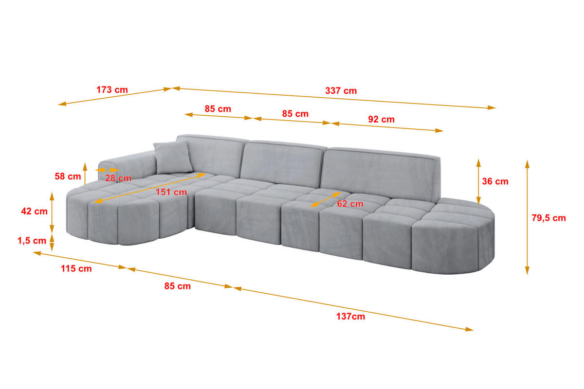 ECKSOFA Ottomane Rechts LIVO-L2 - 337x173x79,5 cm Grün - Grün, Holzwerkstoff/Textil (337/173cm) - ALTDECOR