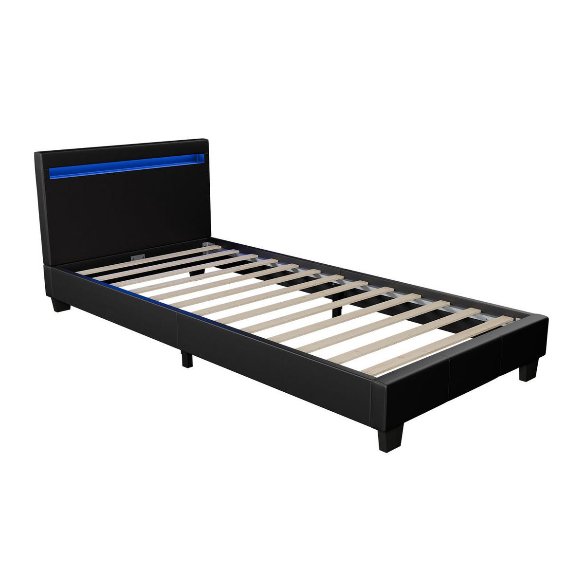 POLSTERBETT Paris mit LED schwarz 90x200cm - Schwarz, Holz (90/200cm) - Juskys