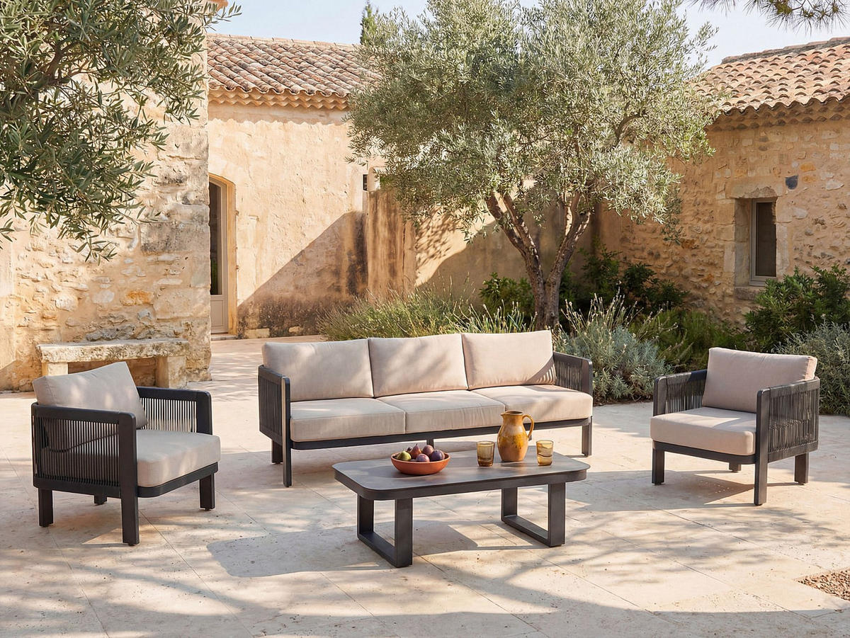 GARTENSITZGRUPPE im Set - 5 -Sitzer - Aluminium - schwarz - HELYSI - Schwarz, Metall - Vente-Unique