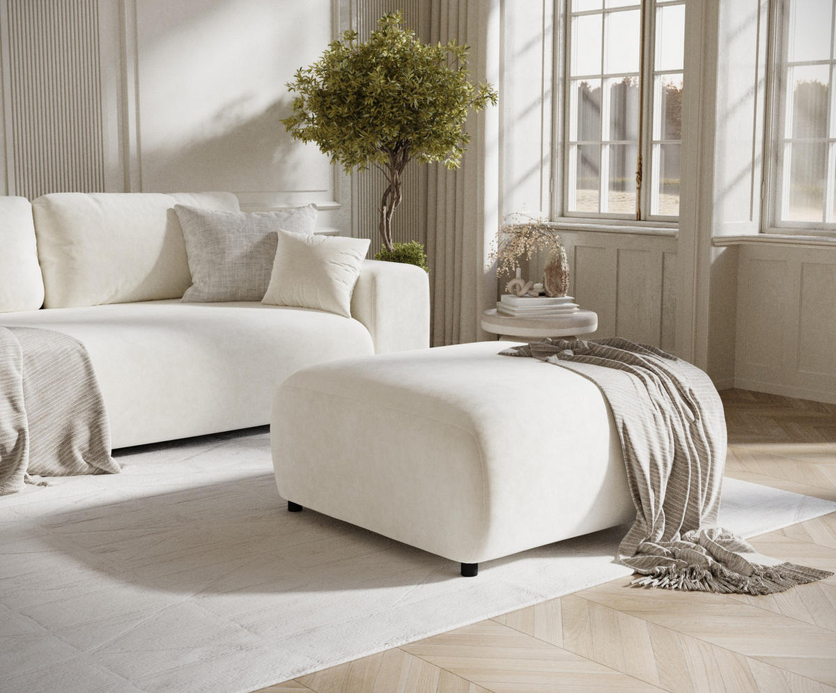 POUF S Zanzibar Creme Samtstoff - Creme/Schwarz, Holz/Holzwerkstoff (88/37/88cm) - Maison de Reve