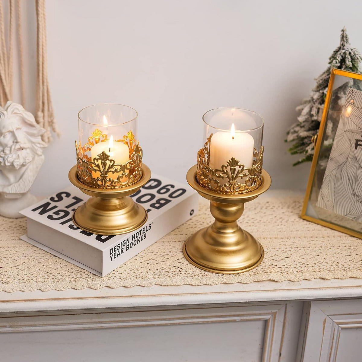 KERZENSTÄNDER 2-teiliges Set Gold Metall mit Glas - Goldfarben, Metall (11.5/20.5/11.5cm)