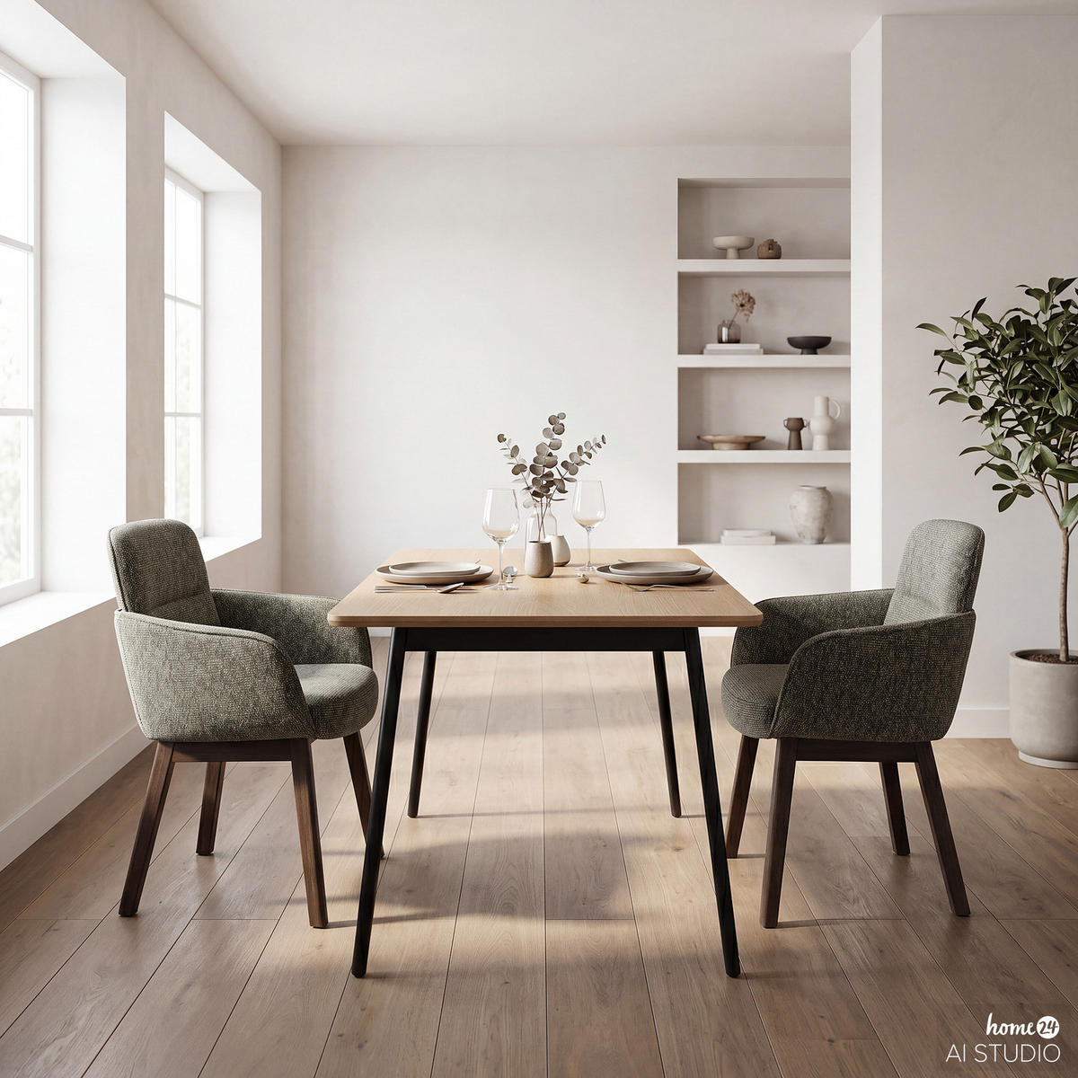 HOME24 Armlehnenstuhl CHAGAS - Braun/Olivgrün, Holz/Kunststoff (61/88/59cm) - home24
