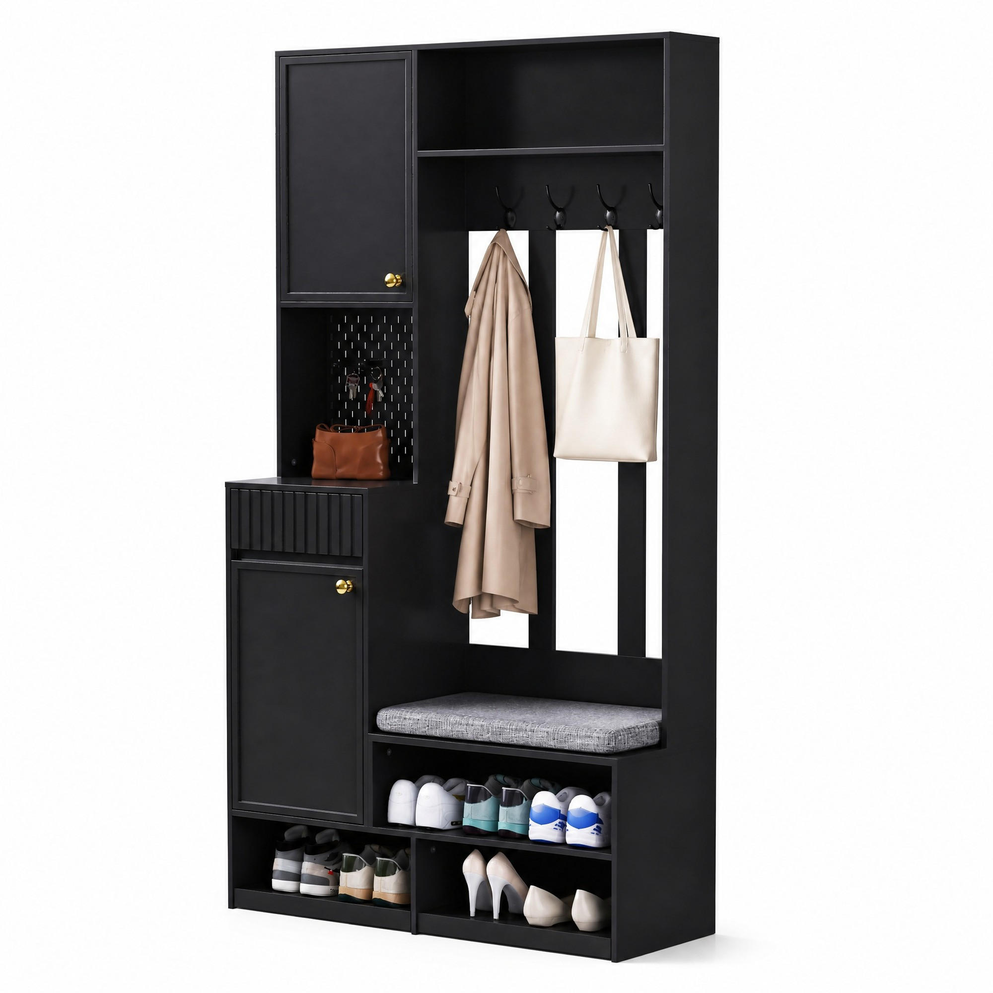 GARDEROBE 100/180/35 cm Schwarz aus MDF mit Sitzbank - Schwarz/Grau, Holzwerkstoff (35/180/100cm) - OKMYHOME