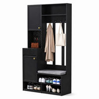 GARDEROBE 100/180/35 cm Schwarz aus MDF mit Sitzbank - Schwarz/Grau, Holzwerkstoff (35/180/100cm) - OKMYHOME