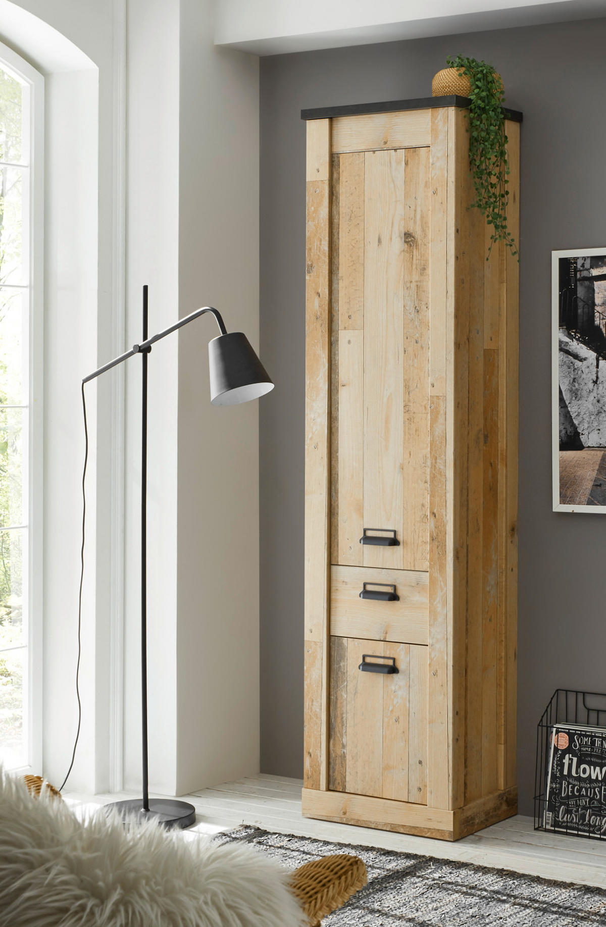 SCHUHSCHRANK Mehrzweckschrank Used Wood Vintage 50 x 200 cm mit Soft-Close - Anthrazit/Schwarz, Holzwerkstoff/Metall (51/201/38cm) - Furn.Design
