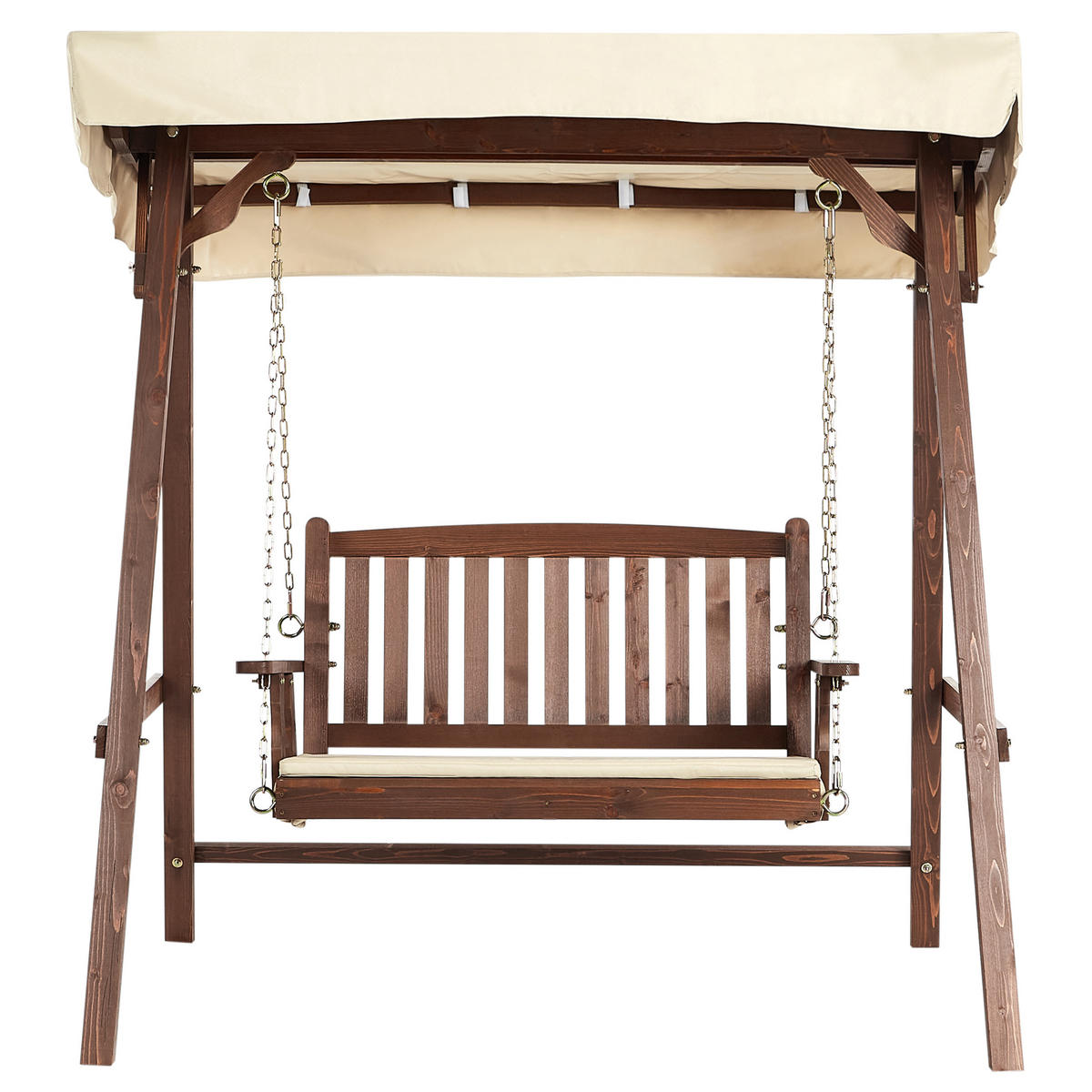 HOLLYWOODSCHAUKEL 2-Sitzer Dunkler Holzfarbton Caviola - Dunkelbraun/Beige, Holz (165/176/109cm) - Beliani