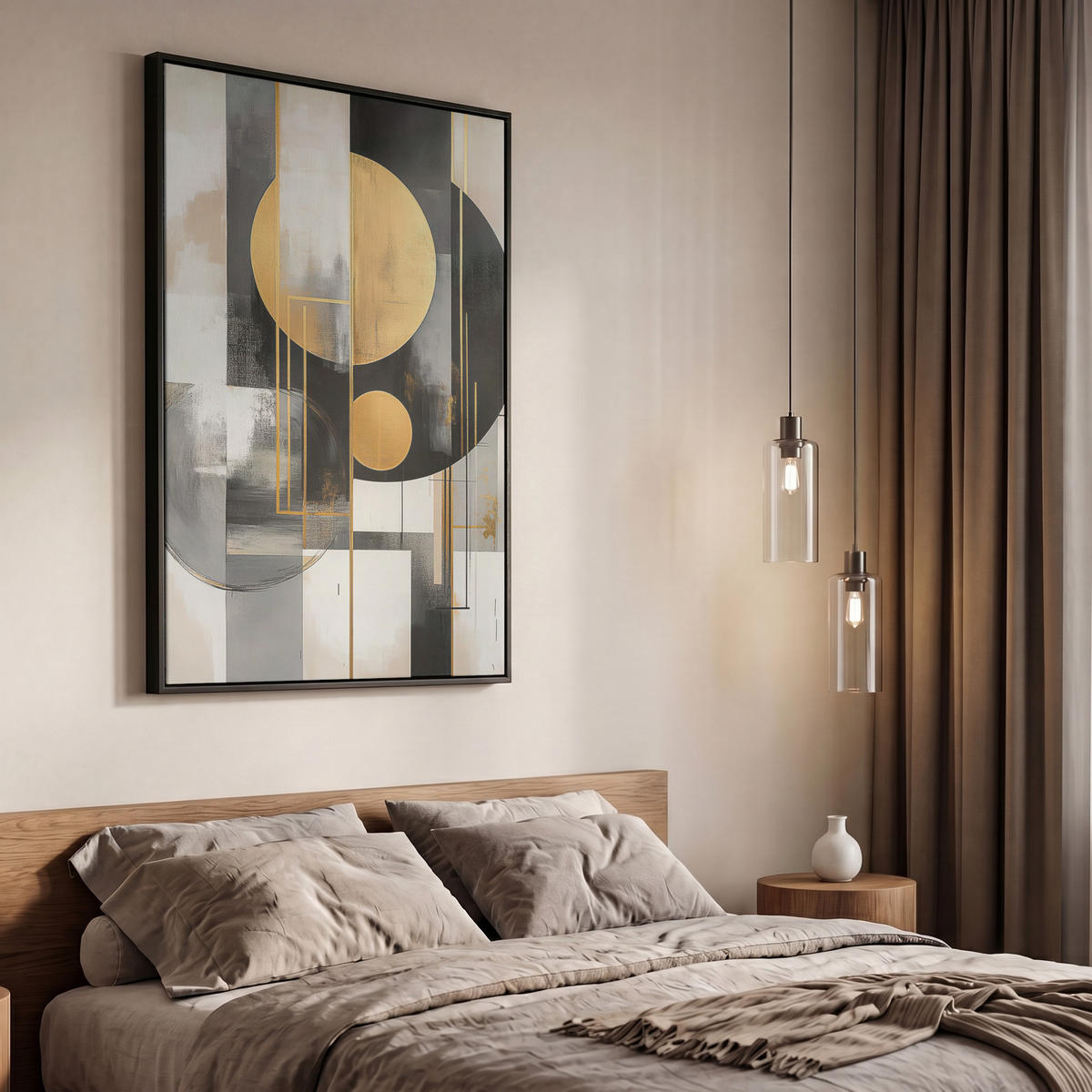 LEINWAND Bilder mit Rahmen - Abstrakt - Gold - Silber - Formen - Ästhetisch - Modern - 60x90 - Goldfarben, Textil (60/90cm) - MuchoWow