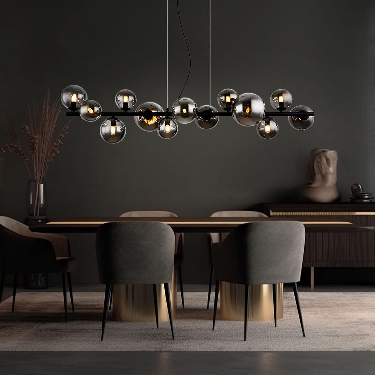 LED HÄNGELEUCHTE Metall Glas Grau 13-flammig - Grau, Glas (120/34.5/120cm) - Globo Lighting