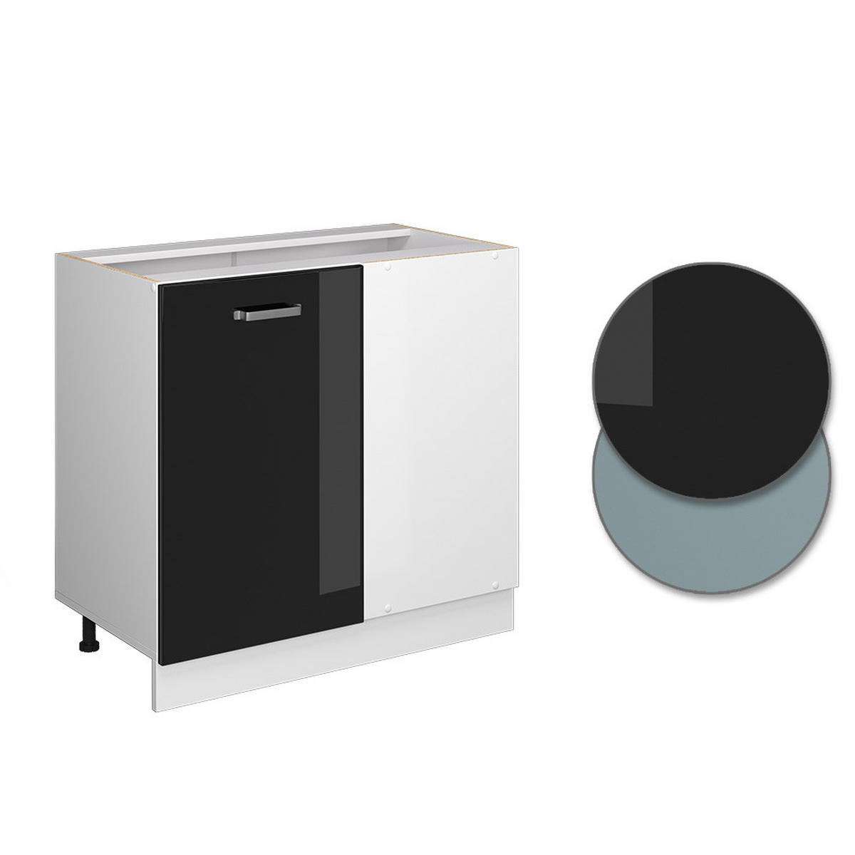 ECKUNTERSCHRANK R-Line Schwarz Hochglanz 86 cm, AP Eiche - Schwarz Hochglanz/Schwarz, Holzwerkstoff (86/81.6/60cm) - Vicco