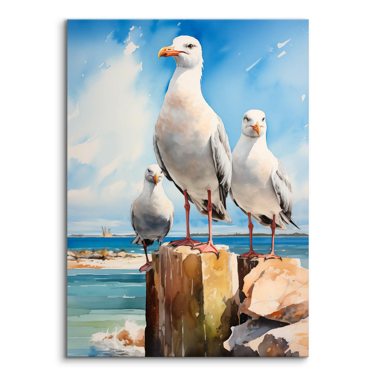 LEINWANDBILD Abstrakte Möwen Vor Dem Meereshintergrund 40x60cm - Blau/Beige, Textil (40/60cm) - Muralo
