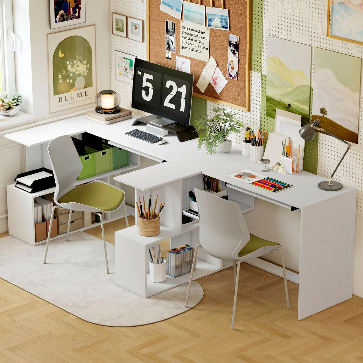 COMPUTERTISCH Spanplatte Weiß - Weiß, Holzwerkstoff (120/100/76cm) - HOMCOM