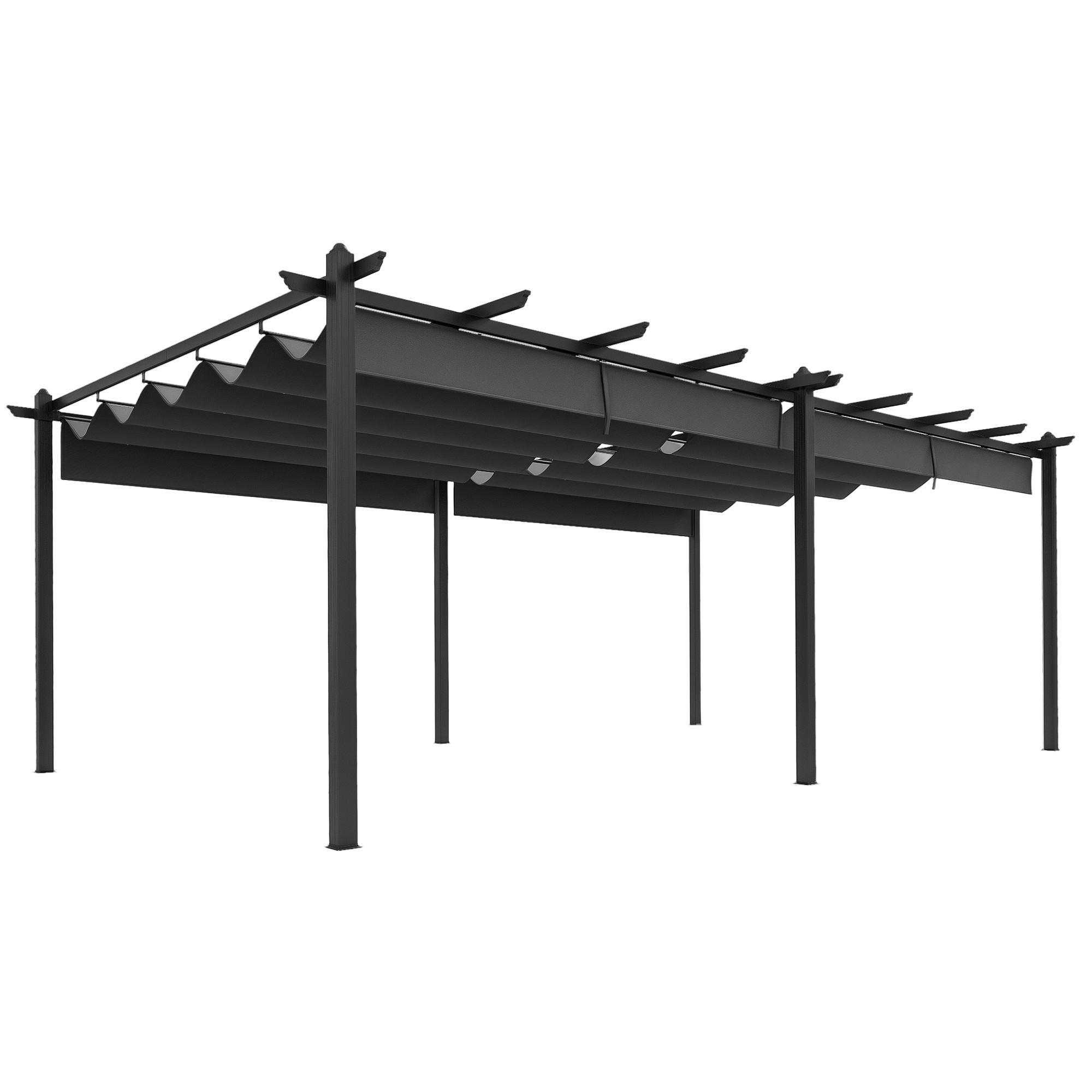 PERGOLA DE-12598 350/600 cm ausziehbar mit Alurahmen Dunkelgrau - Dunkelgrau, Metall (358/223/597cm) - ComfortXL