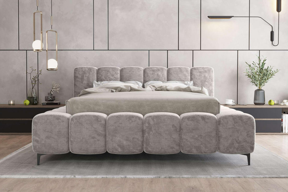 POLSTERBETT COZY Chenille Blaugrau 140/200 cm - Blaugrau/Schwarz, Textil/Metall (140/200cm) - 99rooms