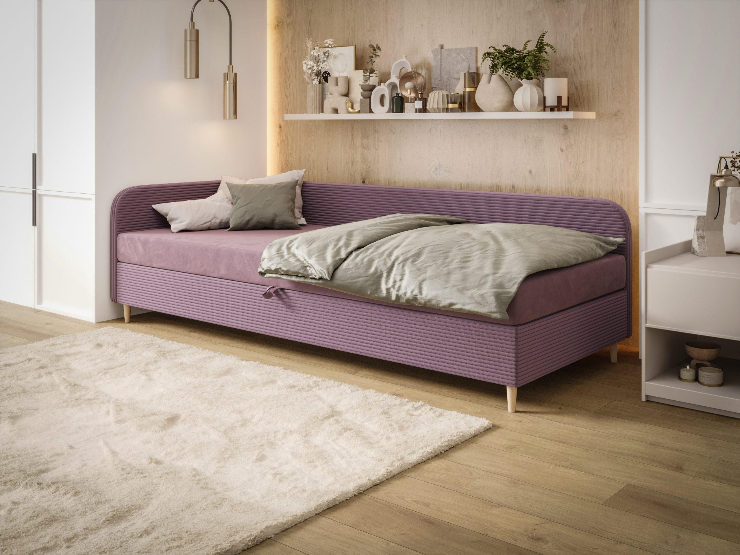 EINZELBETT aus Polyester und Cord Kobbevik Seite Links 90x200 cm, Lila - Lila, Textil (90/200cm) - Meblito