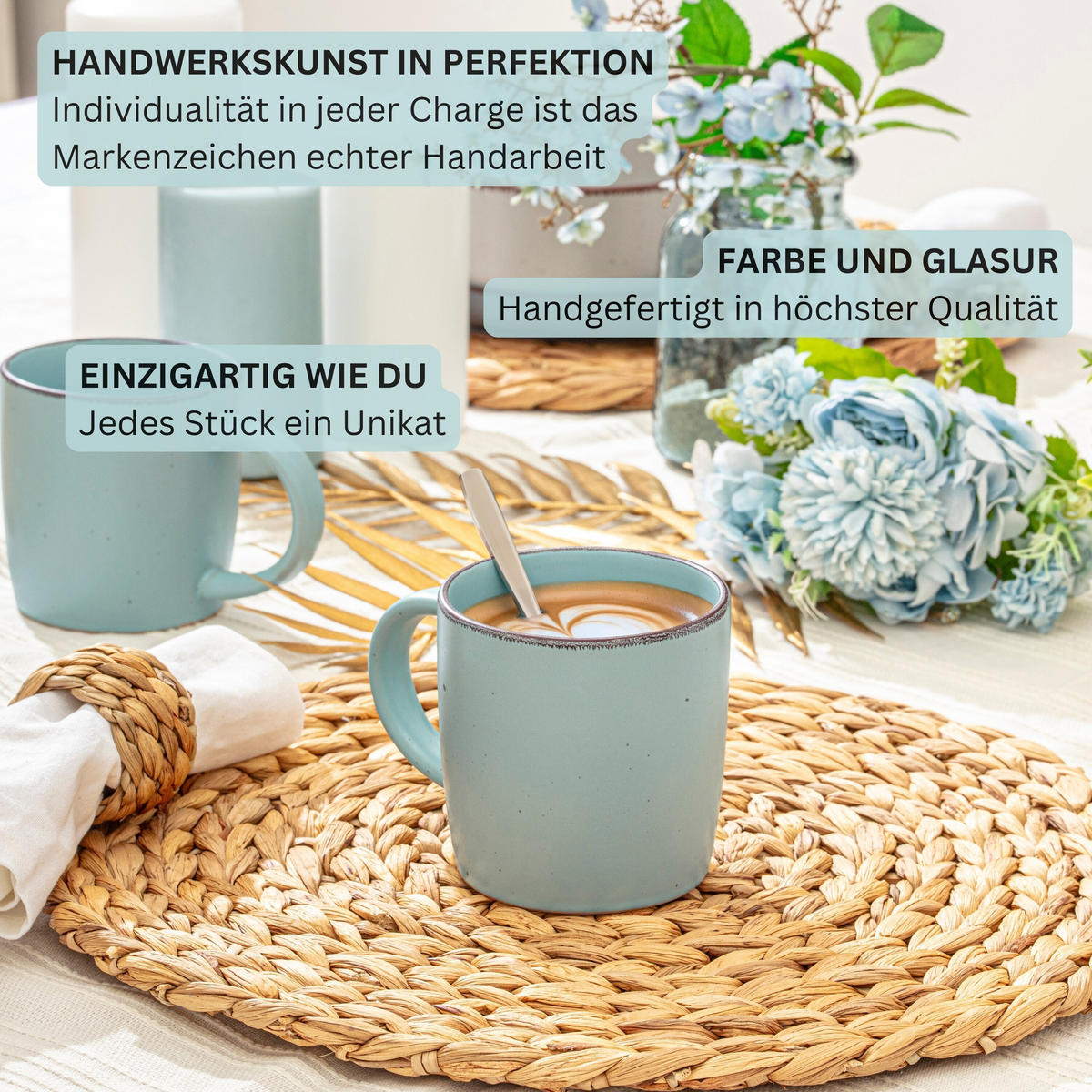 KAFFEEBECHER BOMBAY BREEZE - 4 teilig aus Steingut - Pastellblau, Stein (0.8L) - Sänger