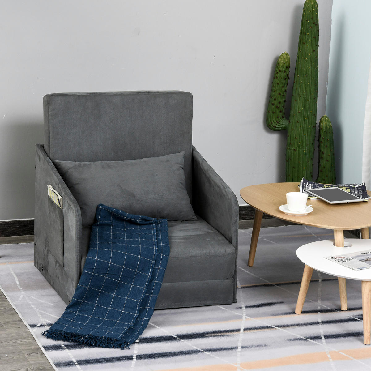 SCHLAFSESSEL Wildlederimitat Metall Grau - Grau, Kunststoff (76/77/70cm) - HOMCOM