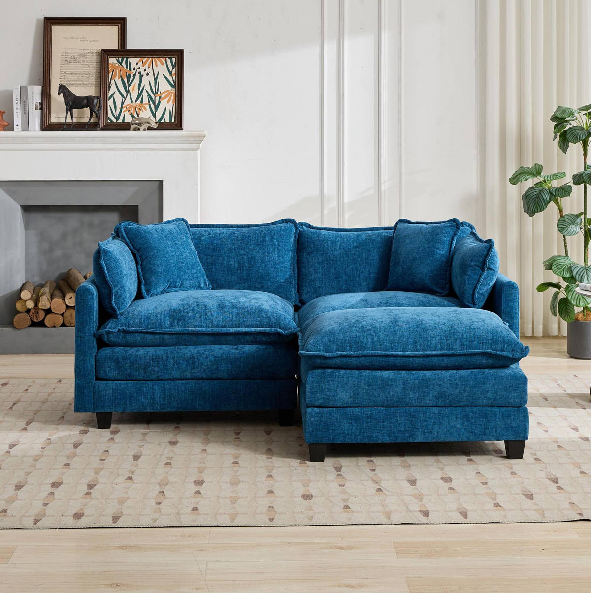 2-SITZER-SOFA aus Chenille in Blau mit modularem Design - Blau, Textil (75/84/198cm) - Modfu