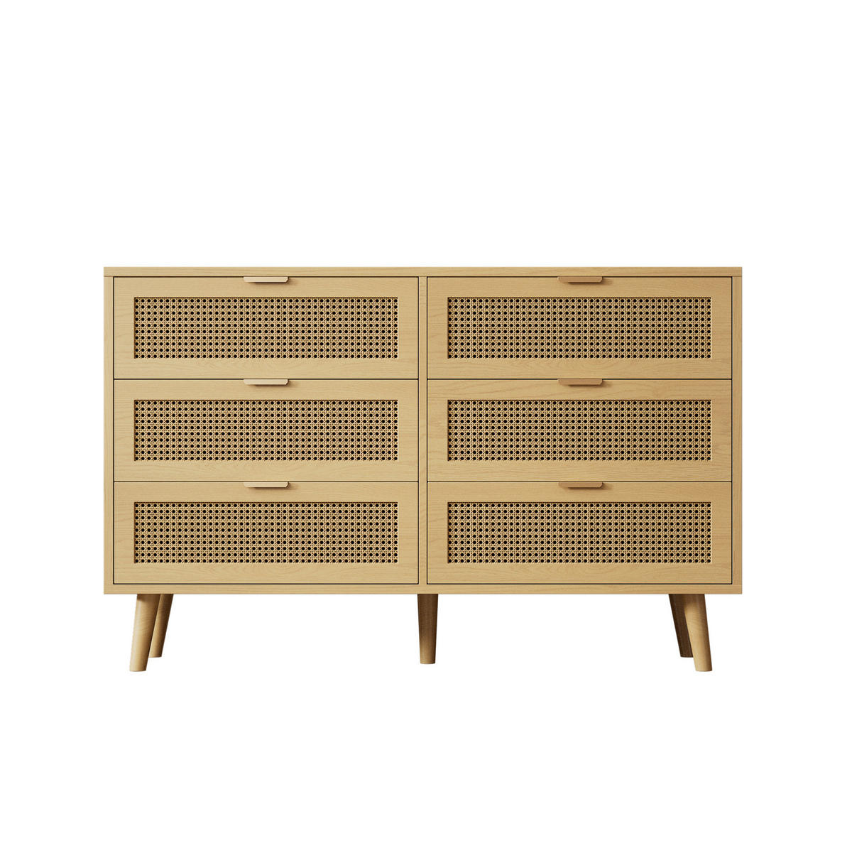 SIDEBOARD 120/40/76,5 cm in Walnuss mit 6 Schubladen und Rattan-Optik - Eichefarben, Holzwerkstoff (120/76.5/40cm) - Flora Grace