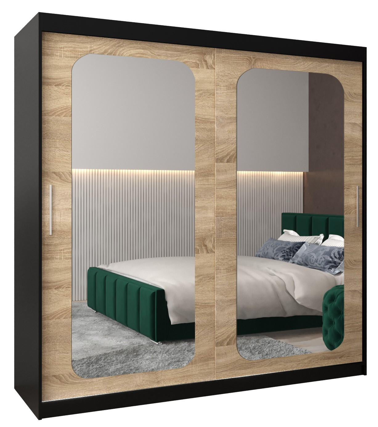 SCHWEBETÜRENSCHRANK 200/200/62 2-türig - Silberfarben/Schwarz, Holz/Kunststoff (200/200/62cm) - Abiks Möbel