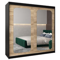 SCHWEBETÜRENSCHRANK 200/200/62 2-türig - Silberfarben/Schwarz, Holz/Kunststoff (200/200/62cm) - Abiks Möbel