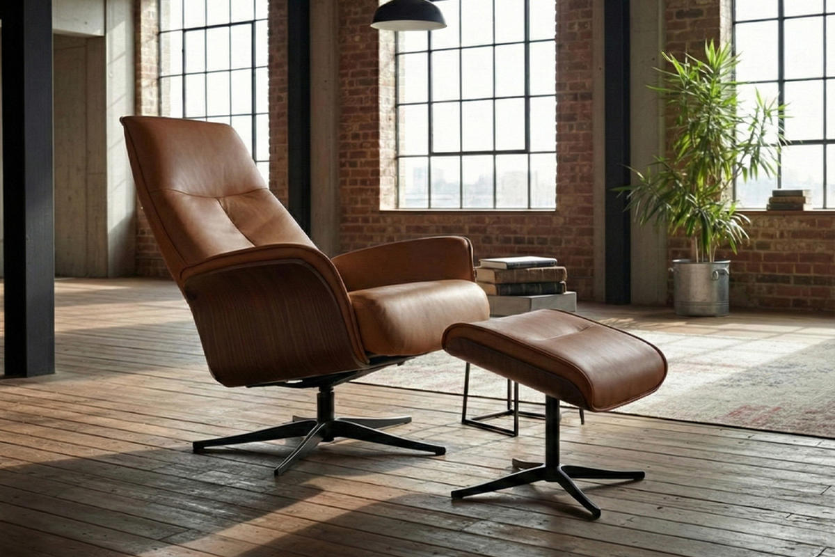 RELAXSESSEL FERREIRA Braun Leder Relaxfunktion - Schwarz/Braun, Leder/Metall (78/106/84cm) - KAWOLA