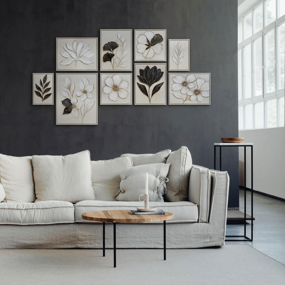 GEMÄLDE Zarte Kontraste Schattenfugenrahmen Beige 9-teilig - Beige, Holz (160/90cm) - YS-art gallery