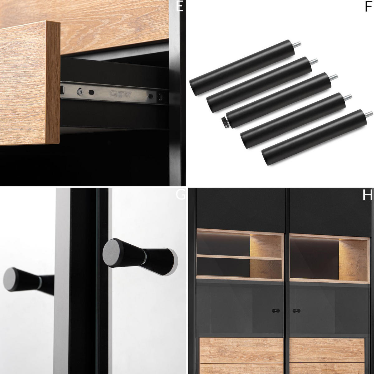 VITRINE LOFTY TV/Außenseiteneinlage, schwarz / Eiche natur - Eichefarben/Multicolor, Holzwerkstoff (102/174/41cm) - KONSIMO®