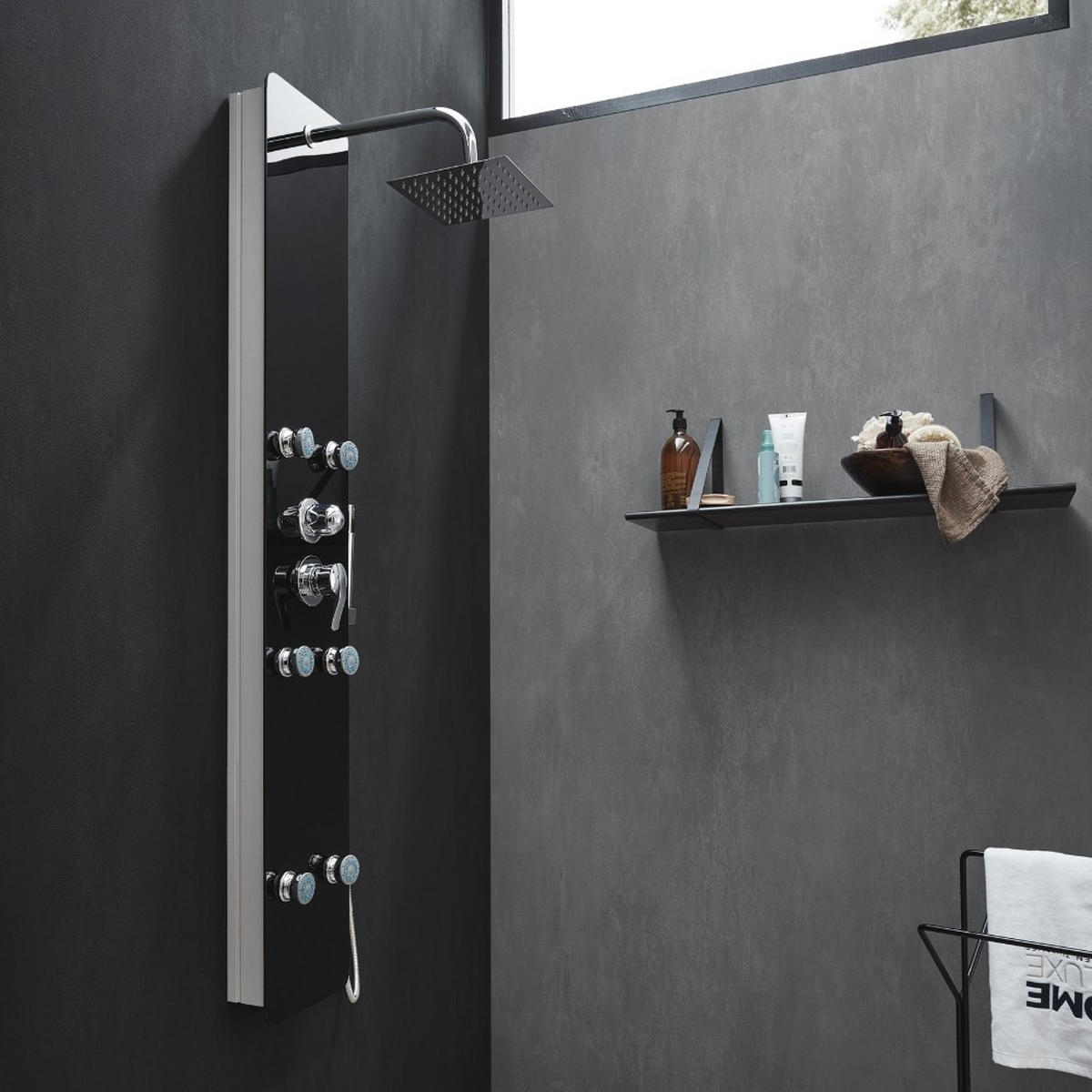 DUSCHPANEEL DIVE - Schwarz - Schwarz, Metall (25/150/9cm) - Home Deluxe