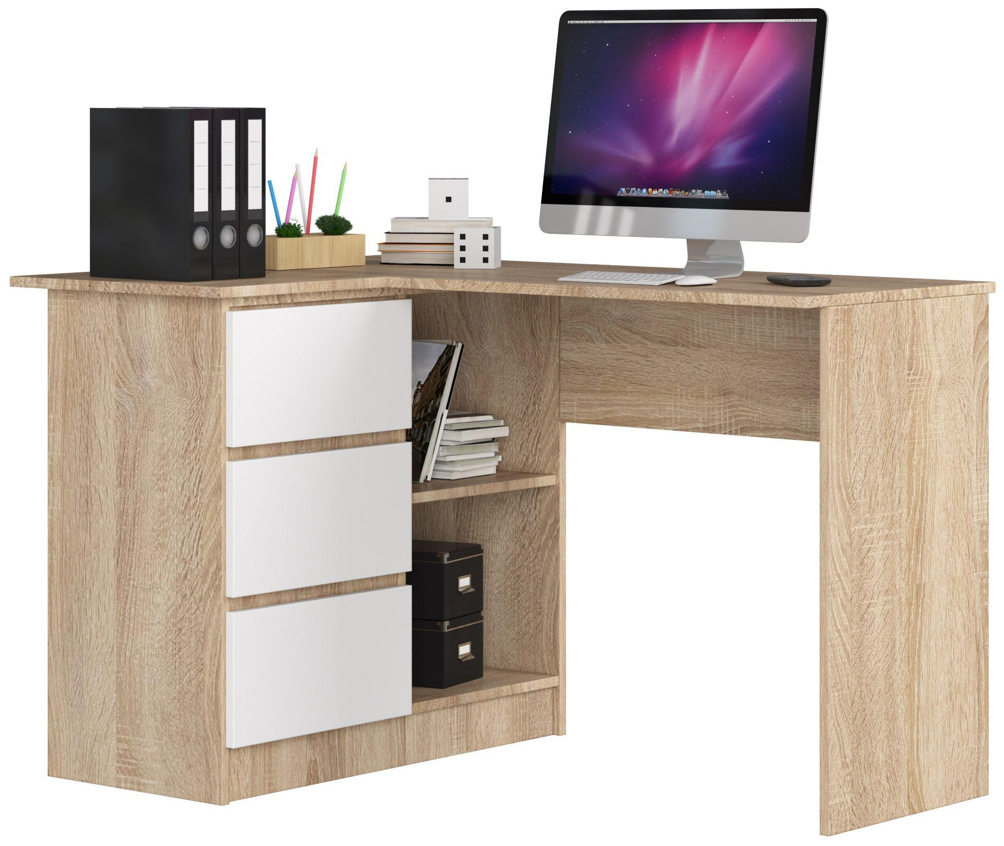 Akord Eckschreibtisch Sonoma Eiche, Weiß 124x77x85 cm